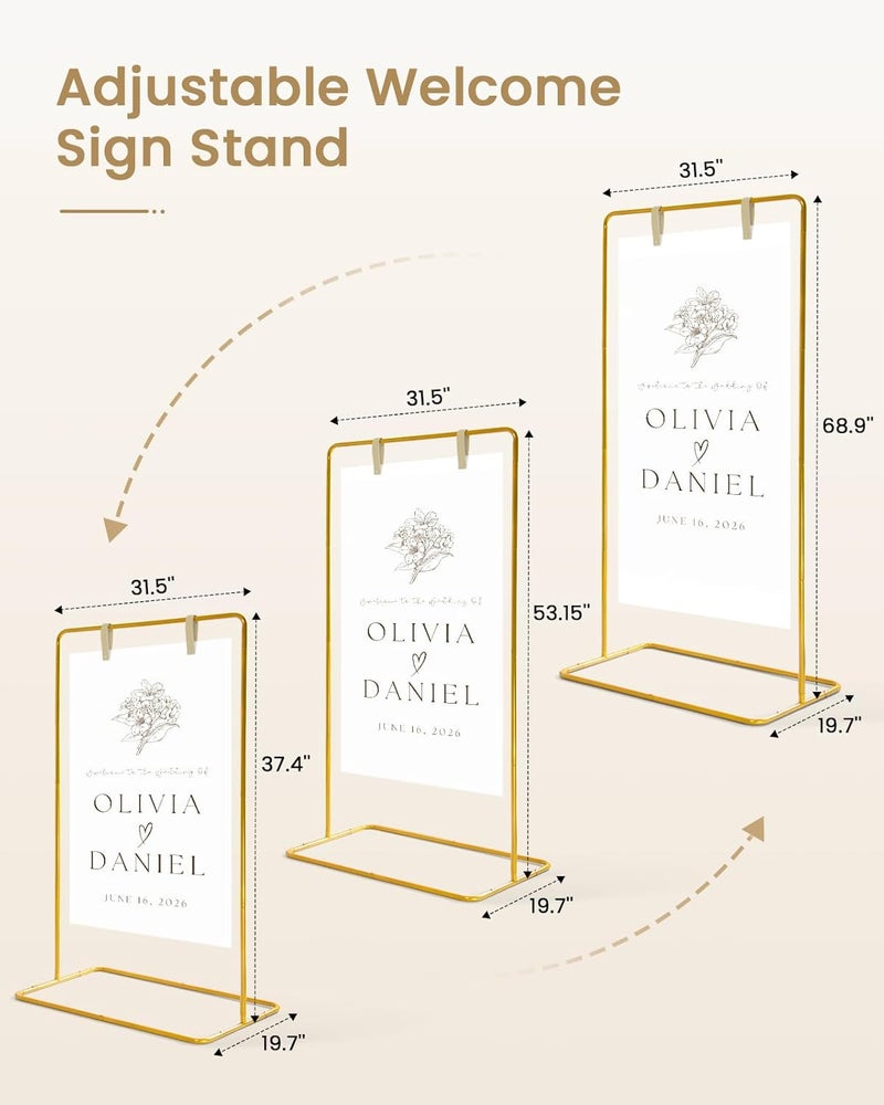 Victawks Wedding Welcome Sign Stand, Welcome to our Wedding Sign Holder, Gold Easel Stand for Sign Poster With Design Bundle & Ground Stakes & Leather Sign Hanging Straps, Linen Sign Stand for Wedding Decor - Image 2